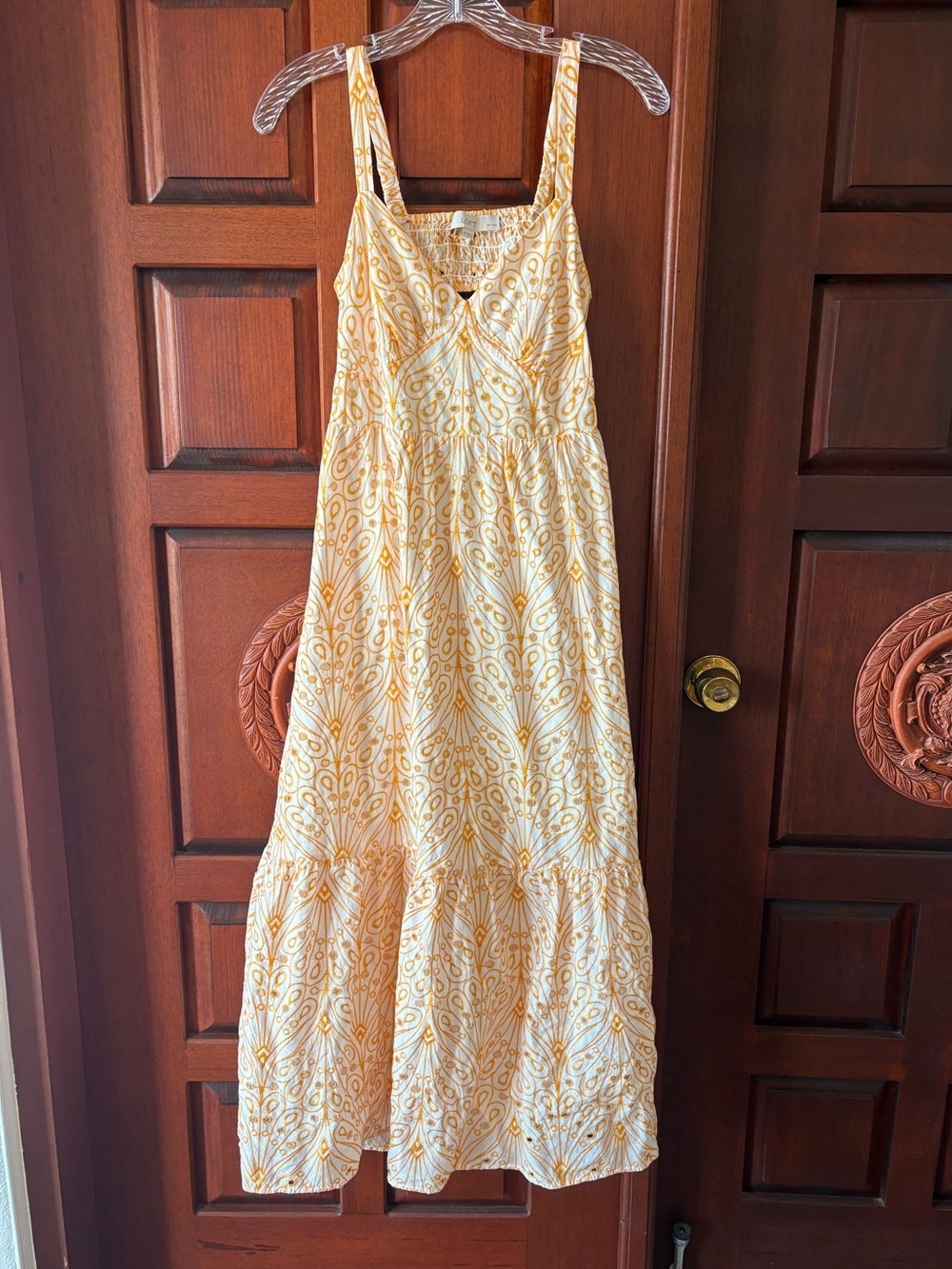 LOFT Light Orange Embroidered Swirls Sleeveless Maxi Dress Open Back 4 - Picture 2 of 12